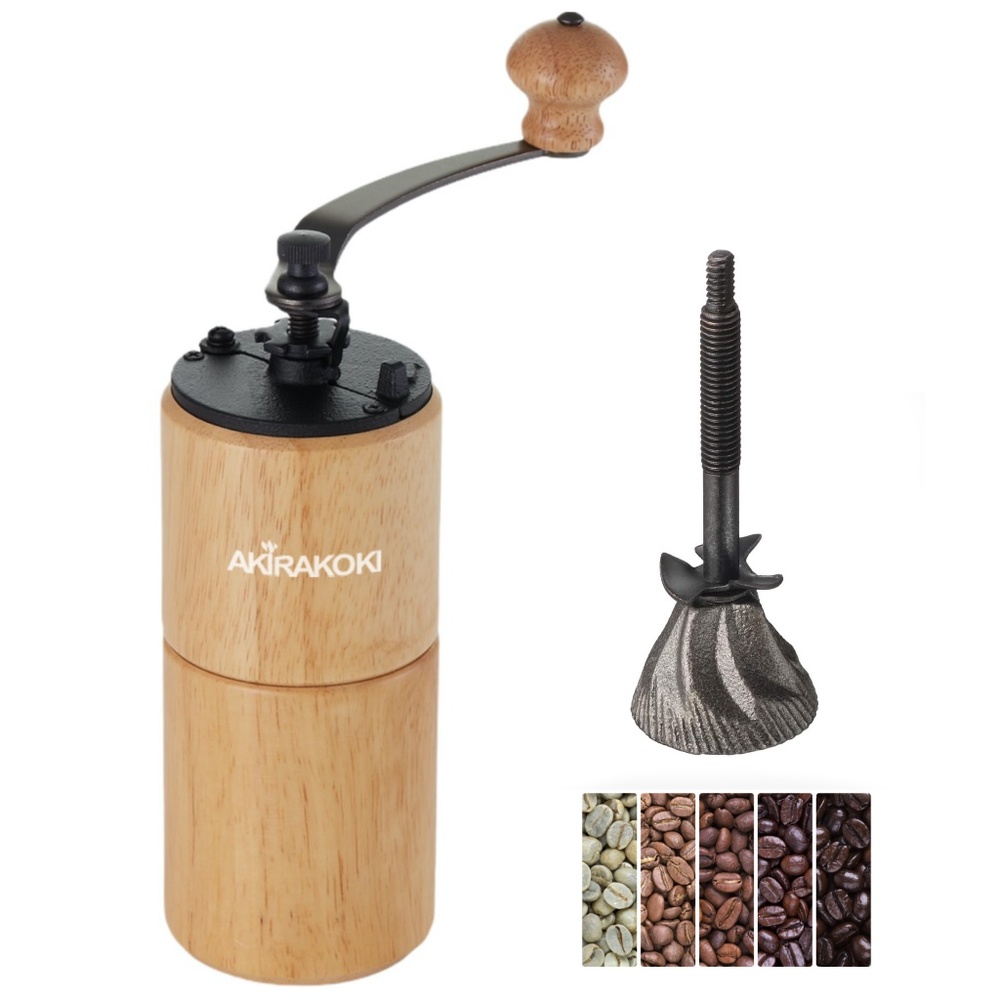 AKIRAKOKI Manual Coffee Grinder Wooden Cast Iron Burr